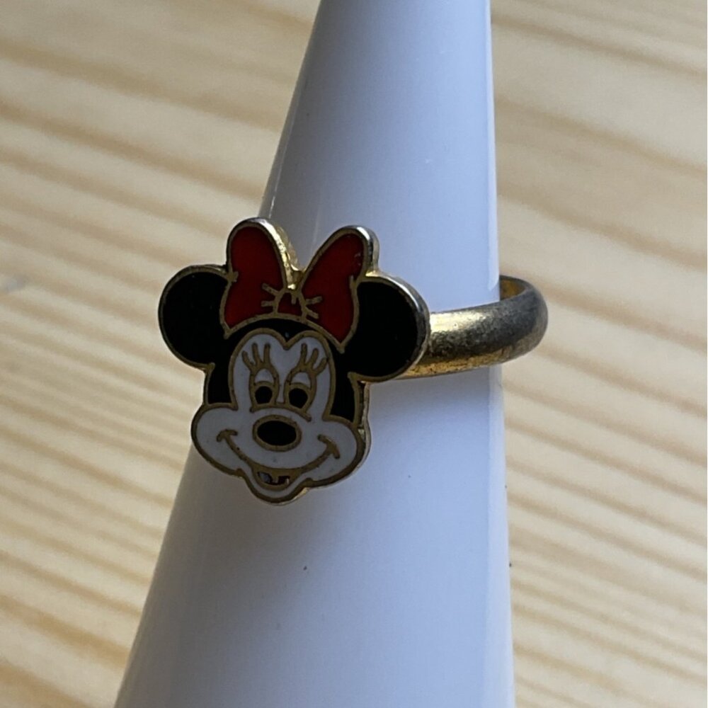 Minnie Mouse Gold-Tone Adjustable Ring With Enamel Bow
